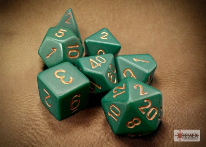 Chessex - 25415 Opaque Dusty Green Dice w/ Copper numbers