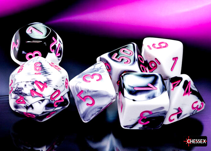 Chessex - 26469 Gemini Black-White w/Pink Numbers