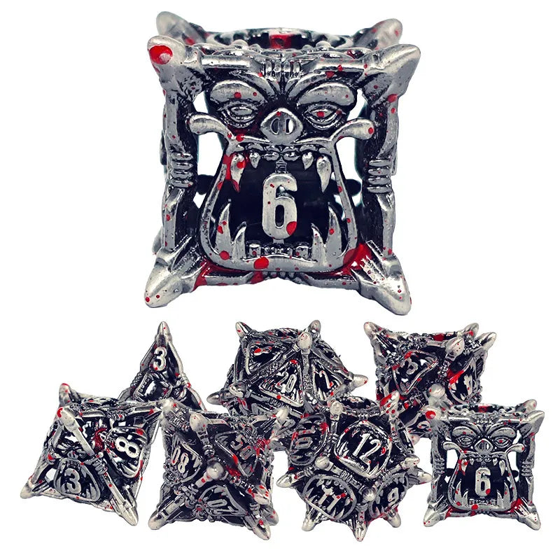 TwoFAAD - Big Mouth Monster Silver Hollow Metal 7- Piece Dice Set