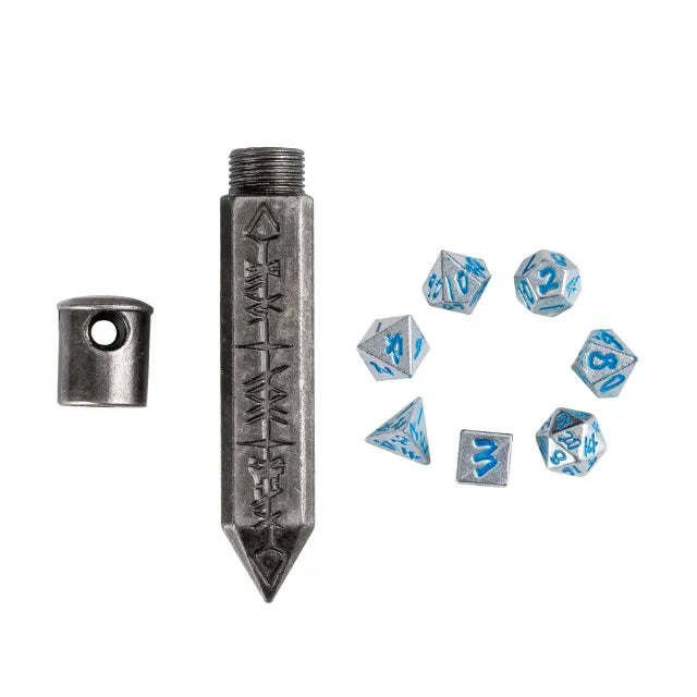 TwoFaad - Silver Metal Mini Dice in Rune Engraved Holder