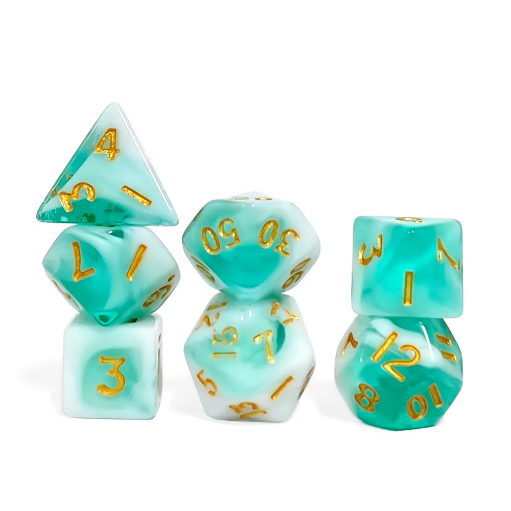 TwoFaad - Mint Green & White Blend Mini 7- Piece Dice Set