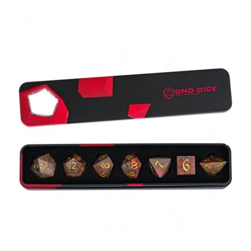 TwoFaad - Wood 7- Piece Dice Set w/ Red Hue