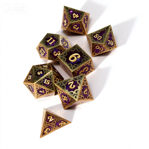 TwoFaad - Dayne Gold & Purple Metal & Resin 7- Piece Dice Set