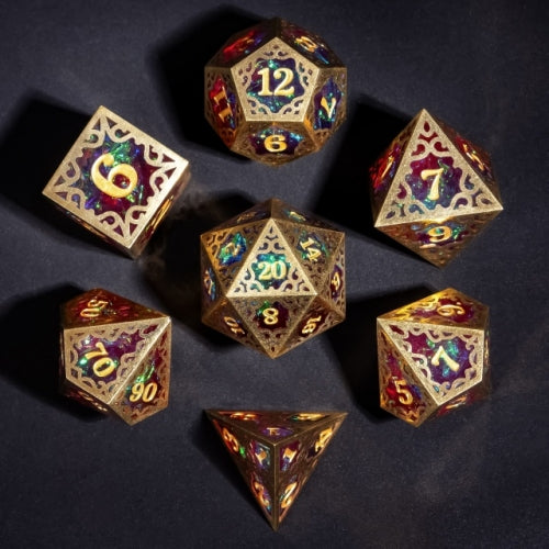 TwoFaad - Tully Gold, Red & Blue Metal & Resin 7- Piece Dice Set