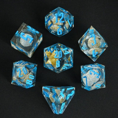 TwoFaad - Zundroroass Blue & Silver Liquid Core 7- Piece Dice Set
