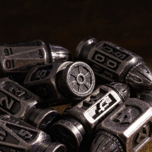 TwoFaad - Silver Metal Bullet 7- Piece Dice w/ Clip Case