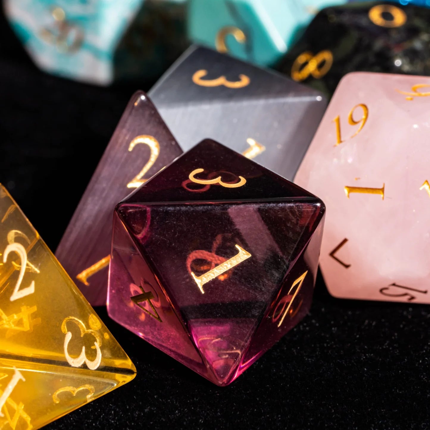 TwoFaad - Semi-Precious Gemstone Mystery Glass Dice Set of 7