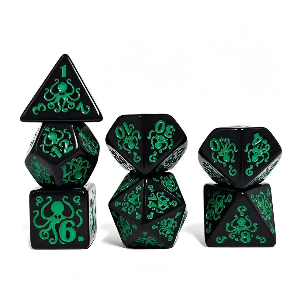 TwoFaad - Green Octopus 7- Piece Dice Set