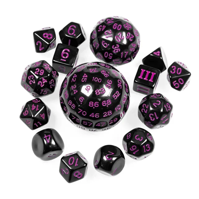 TwoFaad - 15 Piece Set - Black Dice w/Purple Numbers