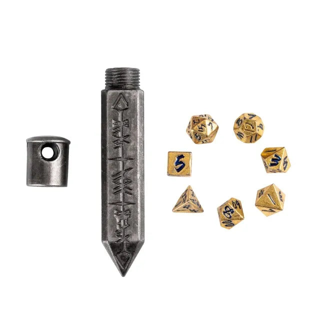 TwoFaad - Gold Metal Mini Dice in Rune Engraved Holder