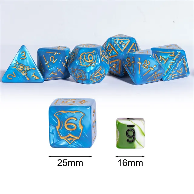 TwoFAAD - Huge Castle Dice Blue w/ Gold - 25mm