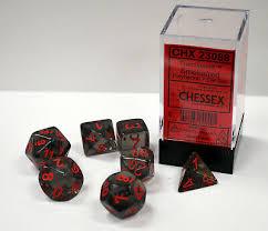 CHX23088 Smoke translucent w/ Red numbers 7-set polyhedral dice set.