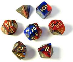 CHX26429 Gemini Blue-Red dice w/ Gold numbers