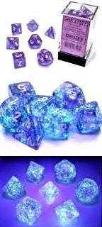 Chessex - 27577 Borealis Luminary Purple Dice w/White Numbers