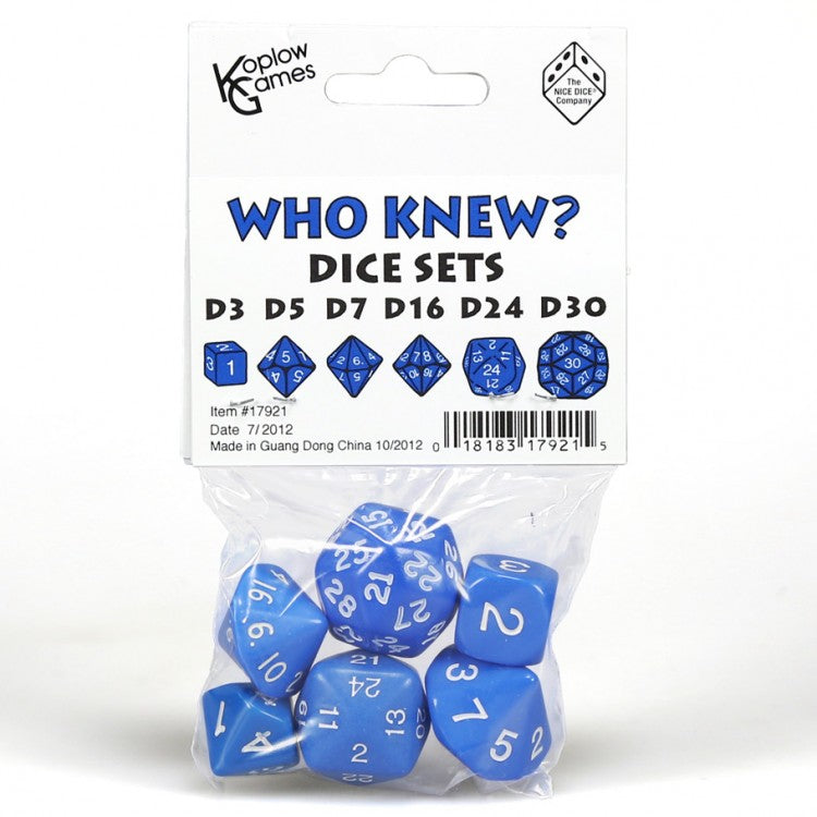 Koplow KPL17921 Who Knew? Dice Set Blue w/White Numbers
