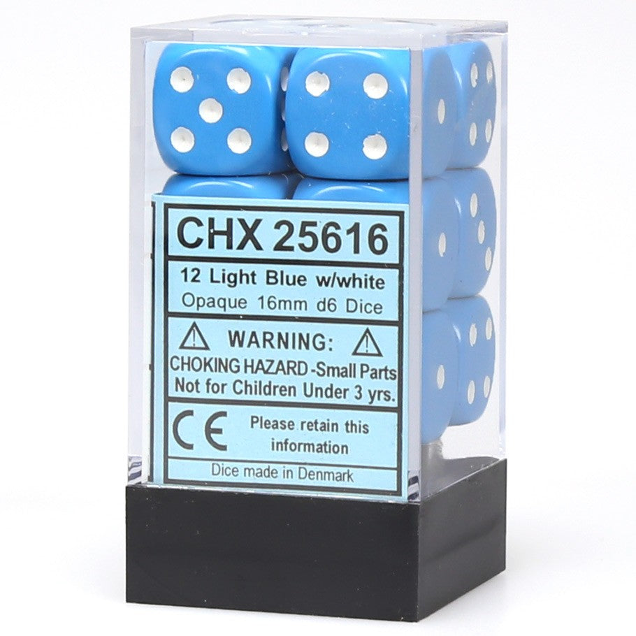 Chessex - 25616 D6 Cube 16mm Light Blue/White Dice Block