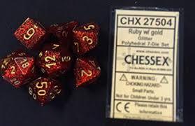 CHX27504 Glitter Ruby dice w/ Gold numbers