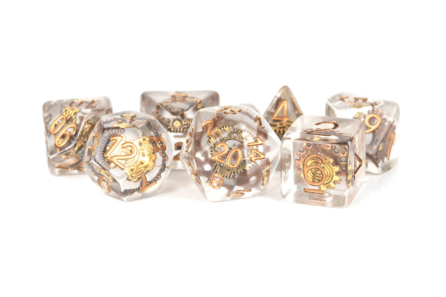 FanRoll LIC740 Clear Dice with Gold Gears Inside w/Gold Numbers