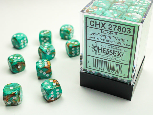 Chessex - 26803 Marble Oxi-Copper/white 12mm d6 Dice Block (36 dice)