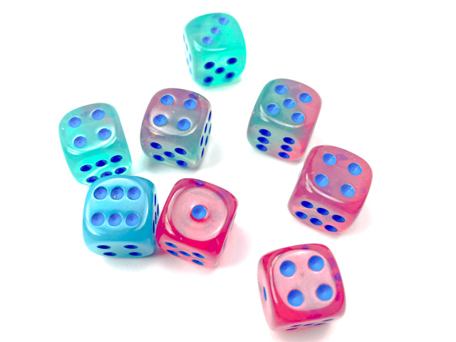 Chessex - 26864 Gemini Gel Green-Pink/blue Luminary 12mm d6 Dice Block (36 dice)