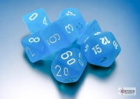 Chessex - 20416 Frosted Mini-Polyhedral Caribbean Blue/white 7-Die Set