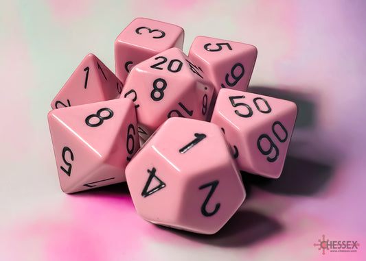 Chessex - 25464 Opaque Pastel Pink/black Polyhedral 7-Dice Set