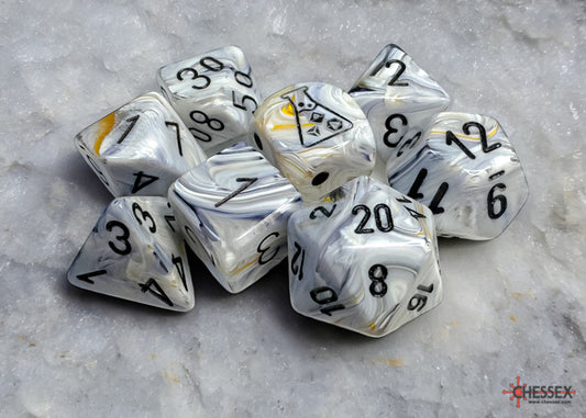 Chessex - 30067 Marble Calcite/black Polyhedral 7-Dice Set (with bonus die)