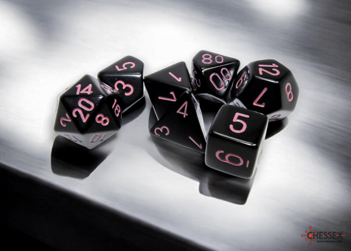Chessex - 25448 Opaque Black Dice w/ Pink Numbers
