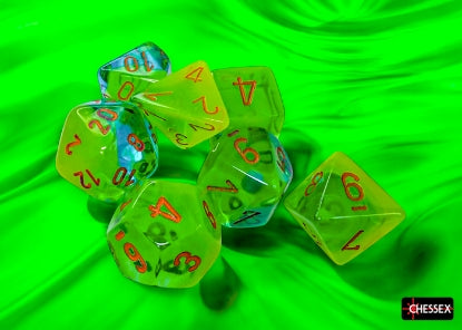 Chessex - 26470 Plasma Green-Teal dice w/Orange Numbers