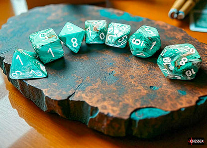 Chessex - 22403 Marble Mega-hedral Oxi-Copper/white 7-Die Set