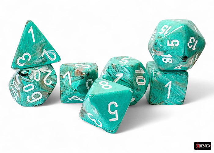 Chessex - 22403 Marble Mega-hedral Oxi-Copper/white 7-Die Set