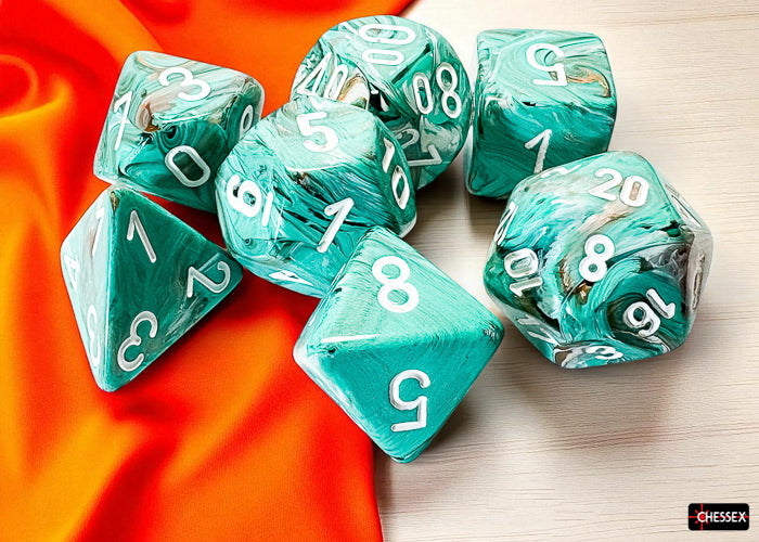 Chessex - 22403 Marble Mega-hedral Oxi-Copper/white 7-Die Set