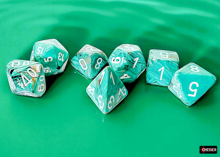 Chessex - 22403 Marble Mega-hedral Oxi-Copper/white 7-Die Set