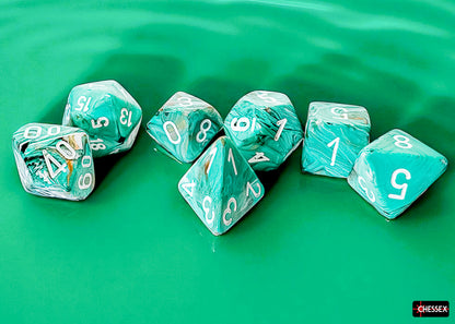 Chessex - 22403 Marble Mega-hedral Oxi-Copper/white 7-Die Set
