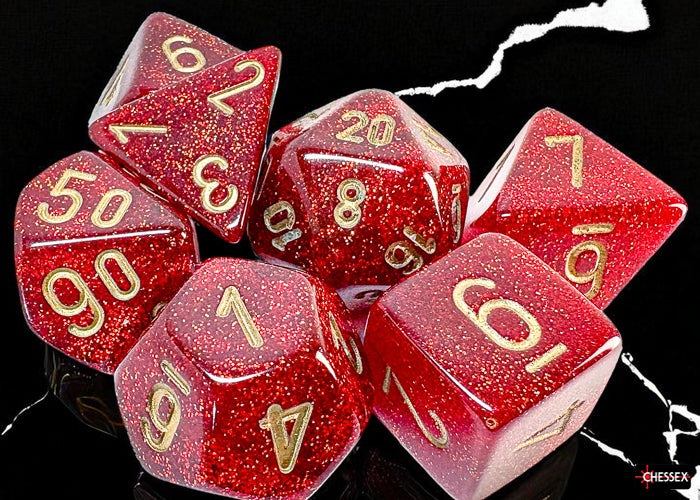 Chessex - 22504 Glitter Mega-hedral Ruby/gold 7-Die Set