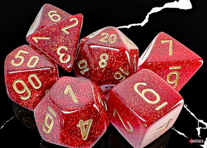Chessex - 22504 Glitter Mega-hedral Ruby/gold 7-Die Set