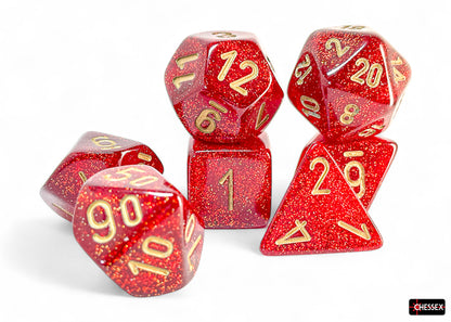 Chessex - 22504 Glitter Mega-hedral Ruby/gold 7-Die Set