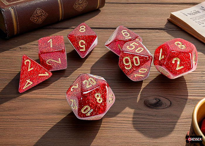 Chessex - 22504 Glitter Mega-hedral Ruby/gold 7-Die Set