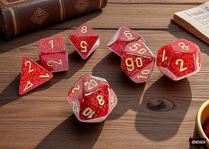 Chessex - 22504 Glitter Mega-hedral Ruby/gold 7-Die Set