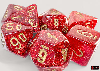 Chessex - 22504 Glitter Mega-hedral Ruby/gold 7-Die Set