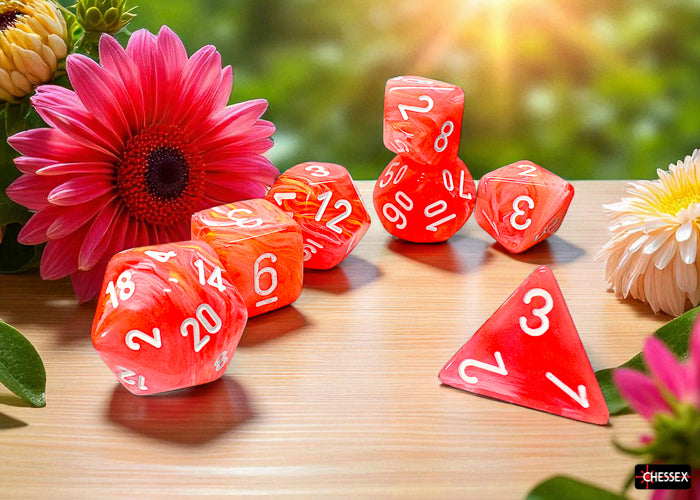 Chessex - 22553 Festive Mega-hedral Dahlia/white Luminary 7-Die Set