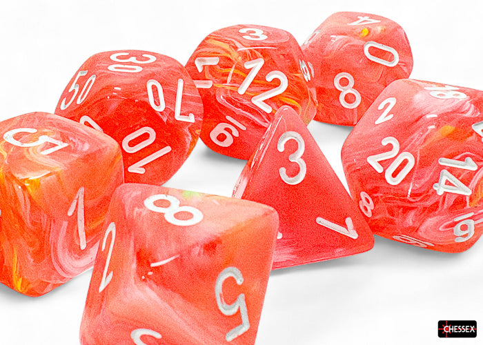 Chessex - 22553 Festive Mega-hedral Dahlia/white Luminary 7-Die Set