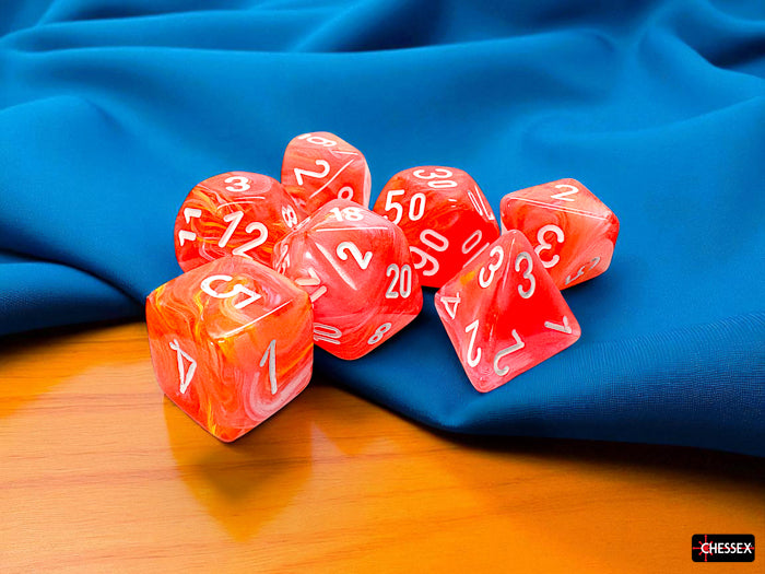 Chessex - 22553 Festive Mega-hedral Dahlia/white Luminary 7-Die Set