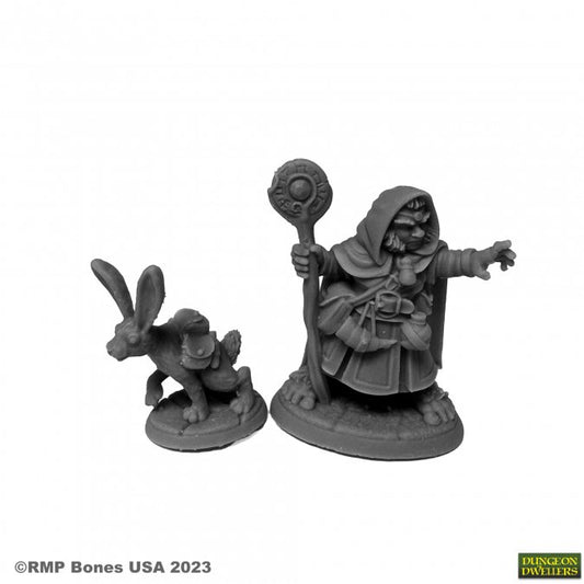 Reaper 07096 Hollis Grayheath and Verbena Halfling Druid and Hare Animal Companion