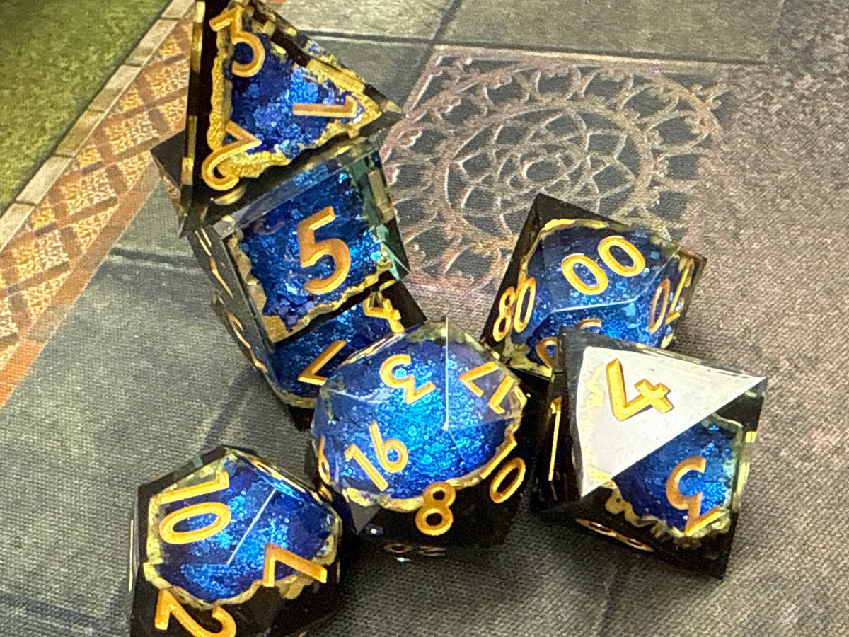 TwoFaad - Blue Geode 7- Piece Sharp Edge Dice Set