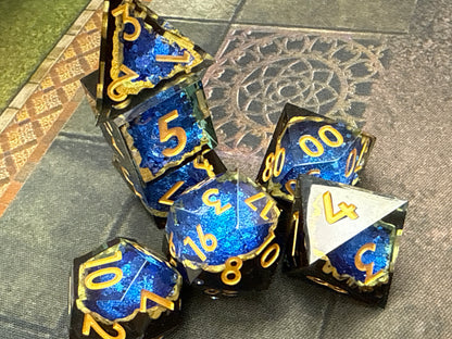TwoFaad - Blue Geode 7- Piece Sharp Edge Dice Set