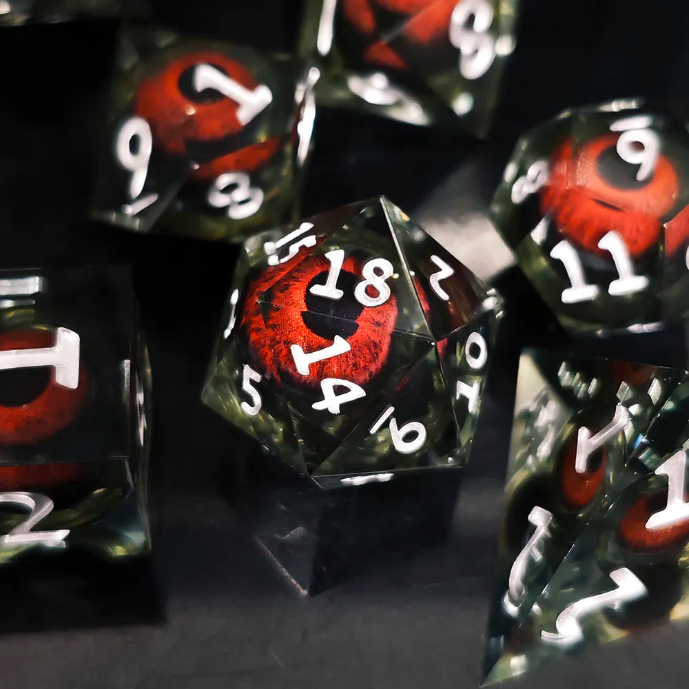 TwoFaad - Floating Red Demon Eye Liquid Core 7- Piece Dice Set