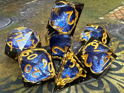 TwoFaad - Indigo Geode 7- Piece Sharp Edge Dice Set
