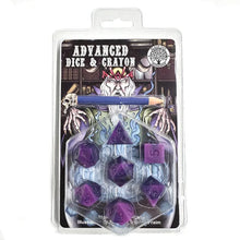 Black Oak Workshop - Black Death - Advanced Dice & Crayon Polyhedral Dice Set (purple/blue swirl)