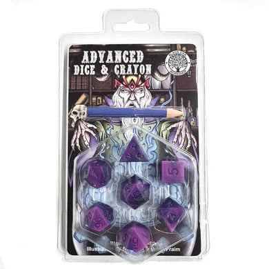 Black Oak Workshop - Black Death - Advanced Dice & Crayon Polyhedral Dice Set (purple/blue swirl)